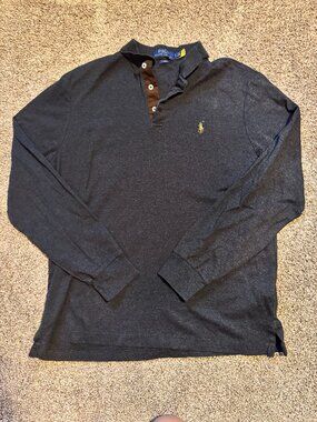 Polo Ralph Lauren Long Sleeve Shirt Grey Brown Size Large Men;'s